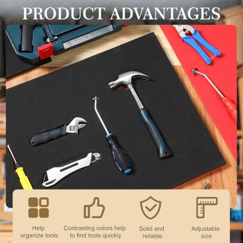 Sumind 3 Sets 16 x 22 Inch Tool Box Foam Organizers Liner Adjustable Inserts Foam Non Slip Liner Mat for Tool Box, Cabinet and Chest Drawers, Black Top and Red Bottom