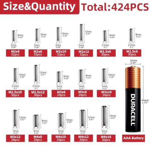 424-Piece Stainless Steel Roll Pin Kit（14 Types, and 9pcs Roll Pin Punch Set for Machinery, Automotive & DIY Repairs