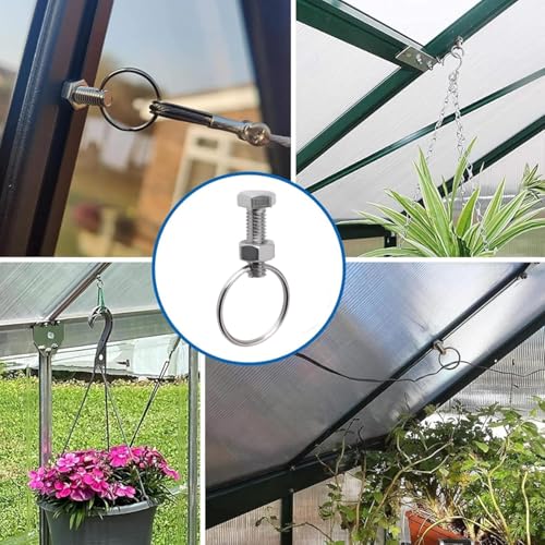 INCREWAY M6 Bolts with Nuts Screw Kits, 24 Set Greenhouse Bolts and Rings Creates Hanging Anchor Points in Glazing Bar Channels to Plant Clips for Climbing Plants