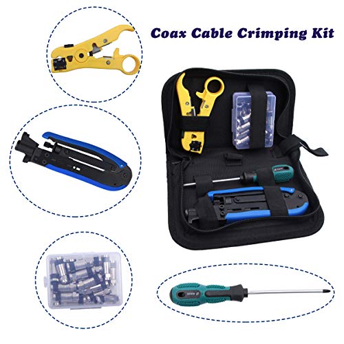 Delgada Coaxial Cable Crimper Kit Coax Compression Tool RG6 RG59 RG11 Cable Crimping Tool Connector Kit with 20PCS F Compression Connectors DL-YGB