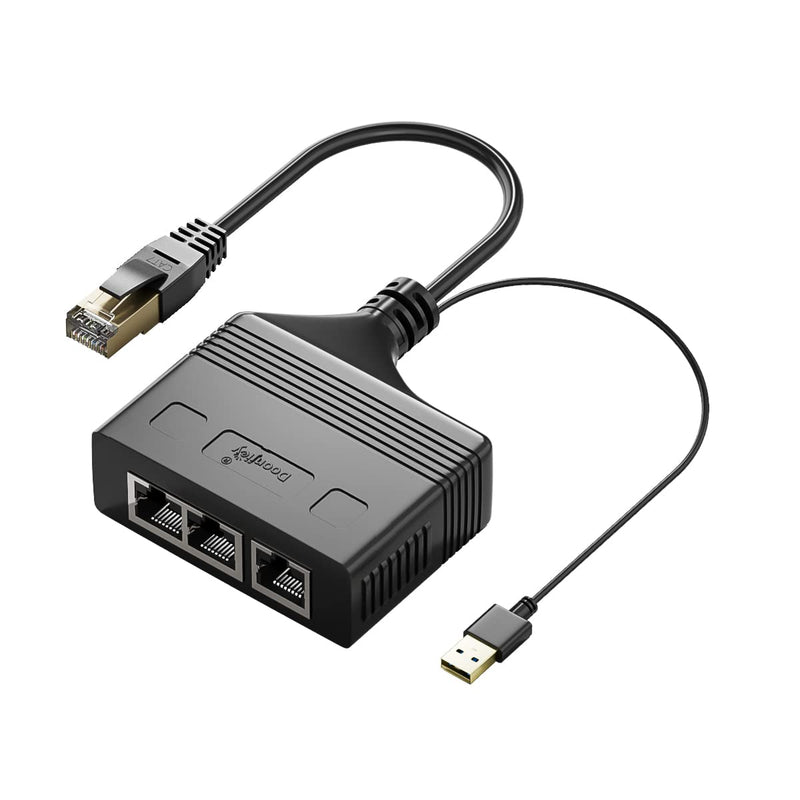 1 to 3 Port RJ45 Network Ethernet Adapter Splitter,esbeecables Ethernet Splitter 1 Male to 3 Female LAN Ethernet Splitter Adapter with USB Charging Port Suitable Super Cat5,Cat5e,Cat6,Cat7,Cat8