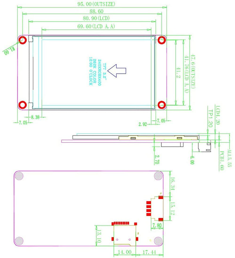 English Version Nextion 3.2'' UART HMI Smart LCD Touch Display Module TFT Screen