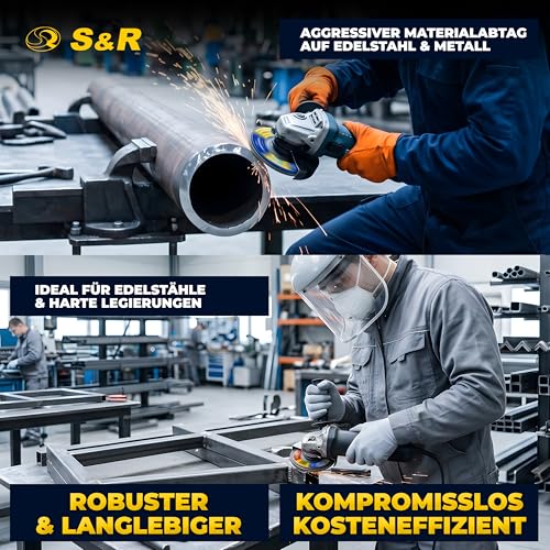 S&R Flap Disc Set, 125 x 22.23 mm, Pro Zirconia, T29, Lamellar Grinder, Grinding Disc Set for Steel, Stainless Steel Grit P80