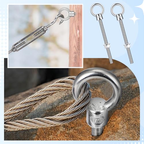 4 Pack M12 Stainless Steel Eye Bolts with Nuts, 1/2"x 6" 4 1/2" X 8"