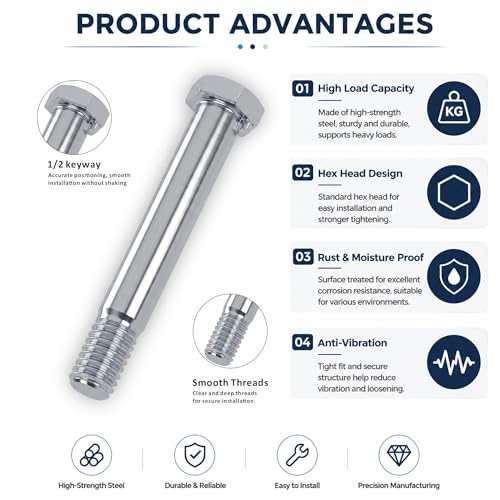 100-Pack Shopping Cart Replacement Parts, 5/16"-18 x2.19 Caster Wheel Axle Bolts with 1/2" Lock Keyway Caster Hardware for 3/4/5 Inch Shopping Cart Wheels, Trolleys, and Flatbed Carts 100