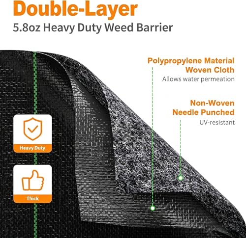 AMAGABELI 8 Inch 200 Pack Galvanized Landscape Staples 11 Gauge + 5.8oz 3ft x 50ft Weed Barrier