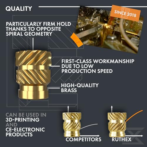ruthex threaded M2/M3/M4/M5 assortment box (270 pieces) - brass threaded sockets - press-fit nut for plastic parts - by heat or ultrasound in 3D printer parts