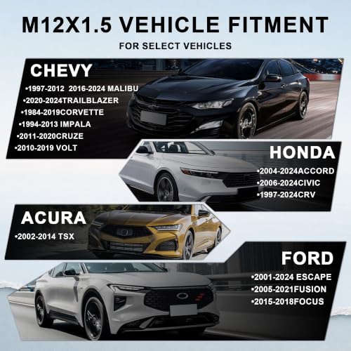 20PCS M12x1.5 6 Spline Lug Nuts, Black Closed End, 36mm Tall, 20mm OD, 60 Degree Conical Seat, Socket Key, for Select Accord Civic CR-V Impala Malibu Escape Aftermarket Wheels 20