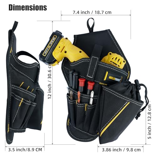 MELOTOUGH Impact Holster 3-in-1 Drill Holster Combo with Magnetic Wristband,Tool Belt Drill Holder with Bit Pouch,Left Handed Drill Holster Impact Driver Holster with Bit Pouch