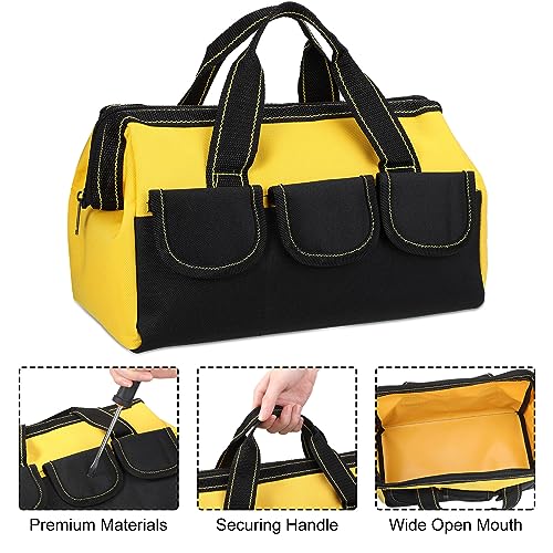 Sanwuta 9 Pcs Tool Bag for Men 3 Heavy Duty Wide Mouth Tool Bags and 6 Small Waterproof Pouch Tote for Electrician Carpenter Mechanic Father's Day Christmas Gifts(16 Inch,Blue Red Yellow) Blue Red Yellow 16 Inch