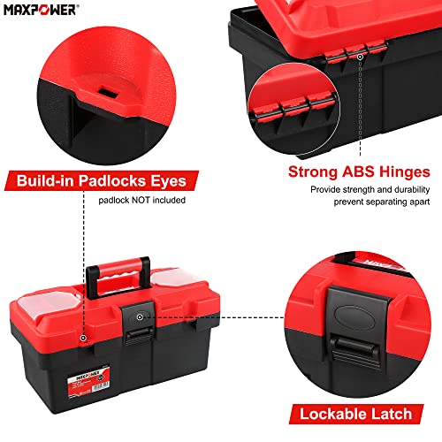 MAXPOWER Small Tool Box, 14-inch Plastic Tool Boxes with Handle 14” 14" red
