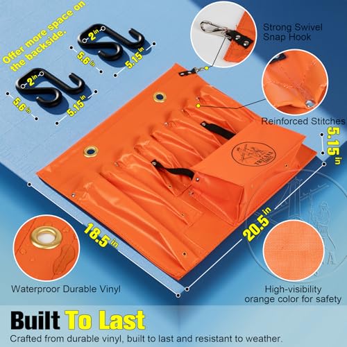 Lineman Tool Board, Aerial Apron, Bucket Truck Tools Organizer with Over 16 Pockets, Tool Organizer for Bucket Trucks and Lineman, Includes Two 2” Bucket Hooks 8 Pockets (without Magnet) 1
