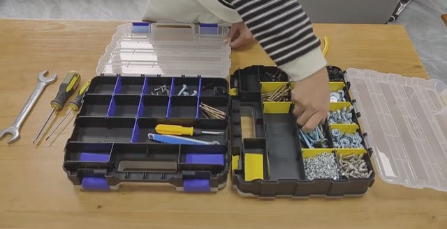 Hardware Organizer Box 34 Compartments Small Parts Organizer with Removable Dividers Durable Plastic Double Side Tools Box Screw Organizer For Nuts, Bolts, Screws, Nails, Small Hardware (Yellow) Yellow 1 PACK