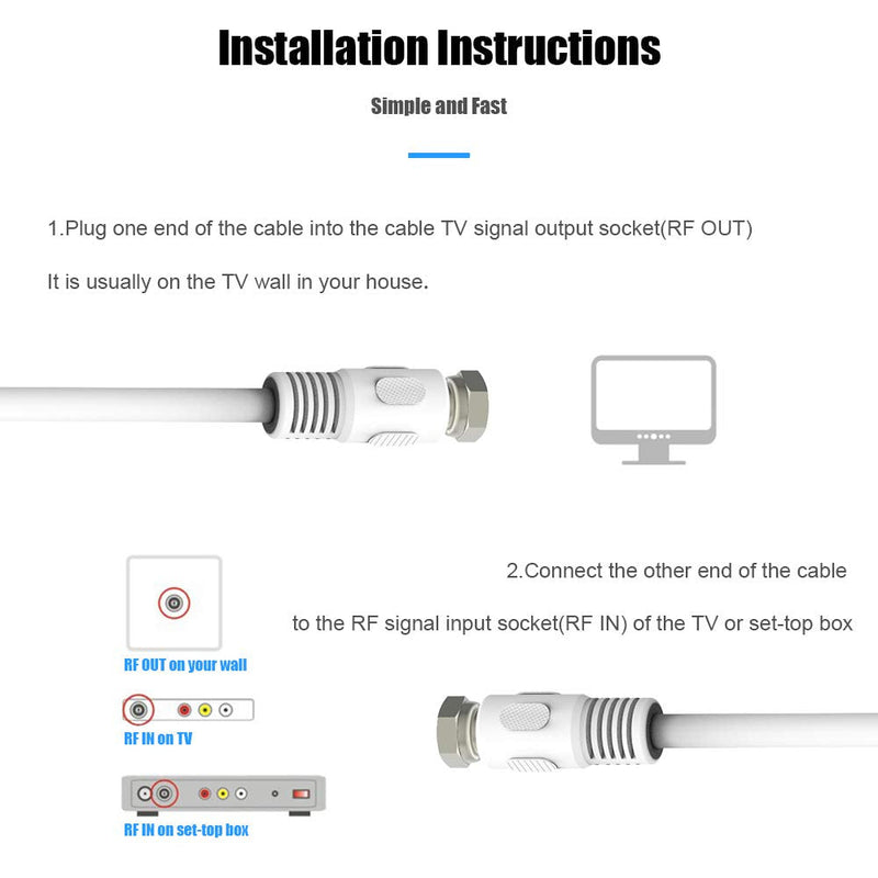 Short Coaxial Cable, 2-Pack 1ft Coaxial Cable, RG6 Cable 0.3m with Right Angle Connectors, White 75 Ohm Shield Digital Coax Cables with F-Male Connectors, Ideal for TV Antenna DVR Satellite