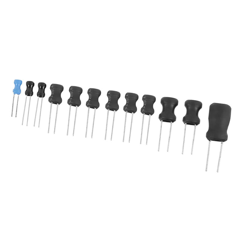 145-Piece Choke Inductor Set with 12 Values, Small Vertical Inductors for High Frequency, Protective PVC Pipe, Blue and Black Inductor Coil Assortment Pack with