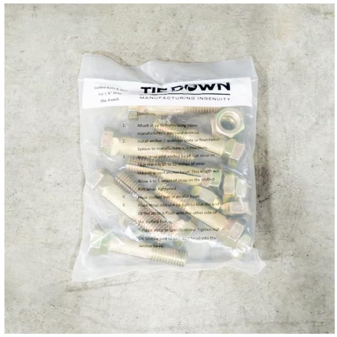 Tie Down Engineering - Nuts & Bolts - Ground Anchor Brackets and Straps - Slotted Bolt and Nut (Pack of 8) Bolt Anchors for Strapping G60 & G120