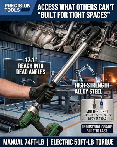 1/2" Drive 3-in-1 Offset Extension Impact Wrench – Manual/Electric/Pneumatic Ratchet for Narrow Spaces, 74–110 lb-ft (Max 147 lb-ft) Torque, Includes 2 Power Tool Adapters