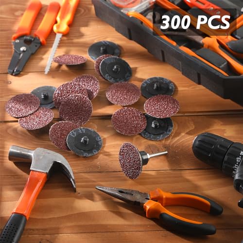 300 Pcs 2 Inch Sanding Discs 36 Grit Lock Die Grinder Sanding Disc Quick Change Disc Accessories for Surface Prep Strip Grind Polish Finish Burr Rust Paint Removal