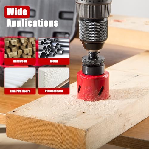 Bi-Metal Hole Saw Kit, HYCHIKA 17 Pcs High Speed Steel 3/4" to 2-1/2" Hole Saw Set in Case with Mandrels, Hole Saw Bit for Metal, Drilling PVC Board,and Plastic Plate 17 Pcs Hole Saw Kit