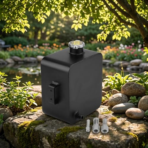 Car Coolant Expansion Tank 2.5 L Aluminium Alloy Black Powder Coated with Lid Ready to Install for Radiator Windscreen Washer Water Intercooler