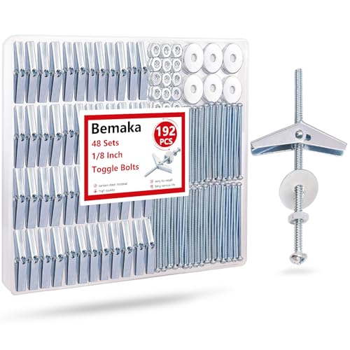 192Pcs 1/8 Inch Toggle Bolts, Butterfly Anchors Heavy Duty Drywall Anchors and Screws Kit for Hollow Wall, Ceiling (48 Sets) + 202Pcs Hitch Pins Clip Pins Assortment Kit