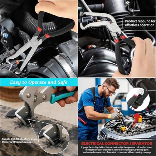 Car Clip Pliers/Disassembly Tools,Efficient Multi-Functional Automotive Snap Ring Pliers,Electrical Disconnect Pliers for Cars,Connector Separator Tool and Fuel line disconnect tool (4PCS) Black