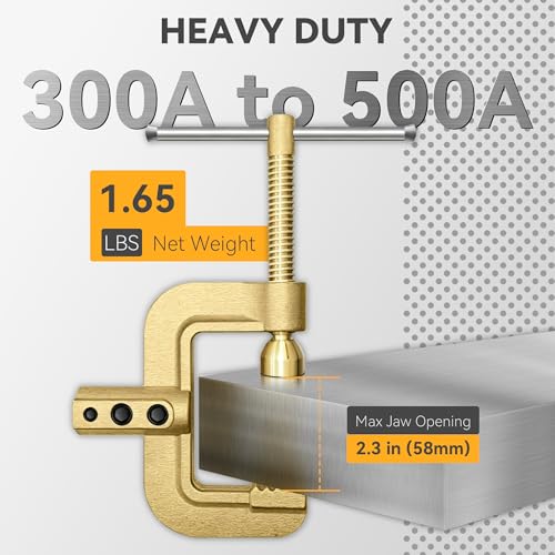 HITBOX Welding Ground Clamp, Solid Brass Heavy Duty Screw-Lock C-Style Earth Clamp, 400A for TIG MIG MMA/Stick Welders, 2.3" Jaw Opening, 1.65 lb