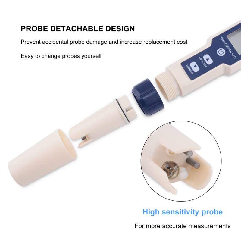 5 in 1 PH Meter Gomass 0.01 High Accuracy ph Tester Digital for Water TDS/EC/Salt/Temp/PH Pen, PPM Meter Water Tester Drinking Water, Hydroponics, Plants, Aquarium and Pool blue