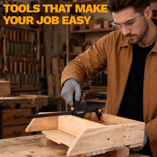 DEKOPRO 6-Pack Bar Clamps for Woodworking, One-Handed Clamp/Spreader, 4 x 6-Inch and 2 x 12-Inch Wood Clamps Set with 130 LBS Load Limit, Trigger Quick Grip F Clamp for Gluing, Woodworking, DIY