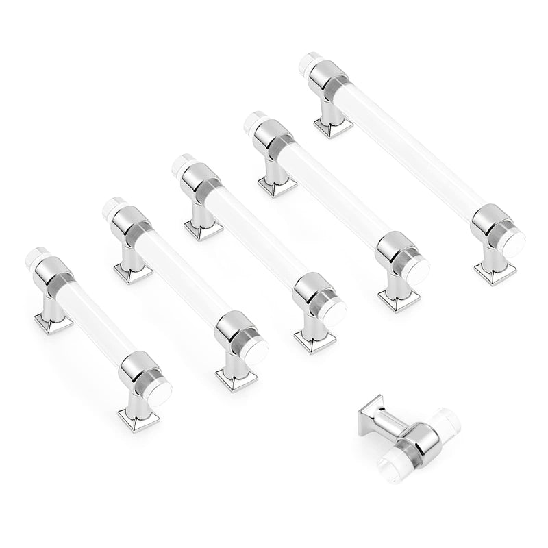 Probrico 20 Pack Single Hole Cabinet Knobs Hardware Cabinet Handles, Polished Chrome Alloy Cabinet Knobs with Clear Acrylic Drawer Pull Handles for Kitchen Cabinet Funiture