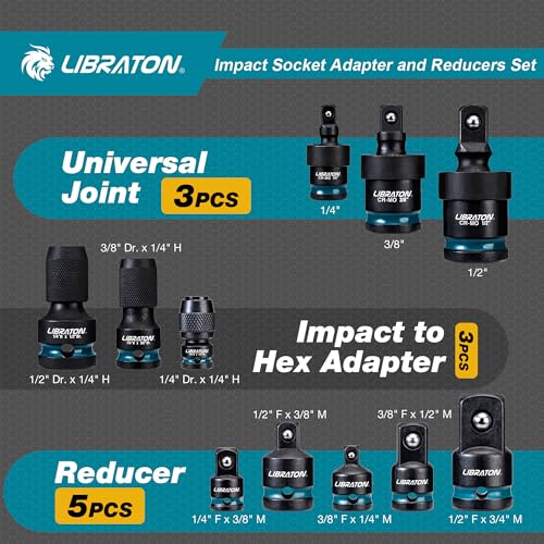 LIBRATON Impact Socket Adapter and Reducer Set 11PCS, Socket Adapters 11PCS Impact Socket Adapter