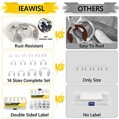330PCS 304 Stainless Steel E-Clips & 1200PCS White Plastic Nylon Flat Washers