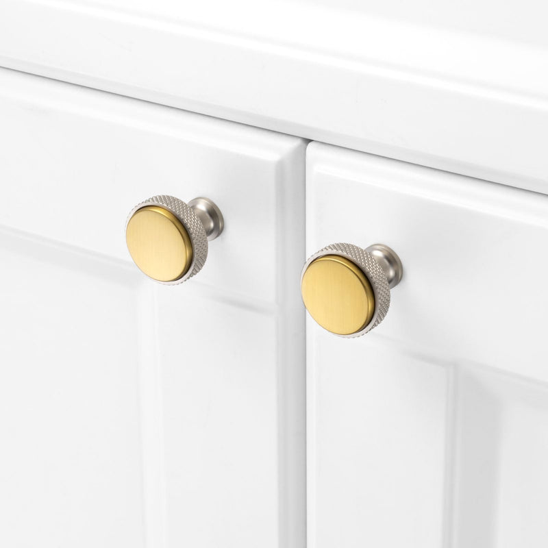 KOOFIZO 10 Pack Gold and Nickel Kitchen Cabinet Knobs Brushed Gold and Silver Drawer Knobs K28 Knurled Round Single Hole Cabinet Pulls for Cabinets Drawers Dresser Cupboard Bedroom Bathroom Brushed Gold + Brushed Nickel Knob