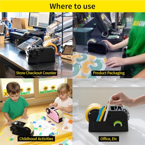 [TENDO°] TENDO Multi-Section Tape Dispenser, Custom Width Tape Cutter with 4 Cutting Sections, Built-in Safety Blade, Ergonomic Grip for Packing and Office Use, ZO-508(Black) Black