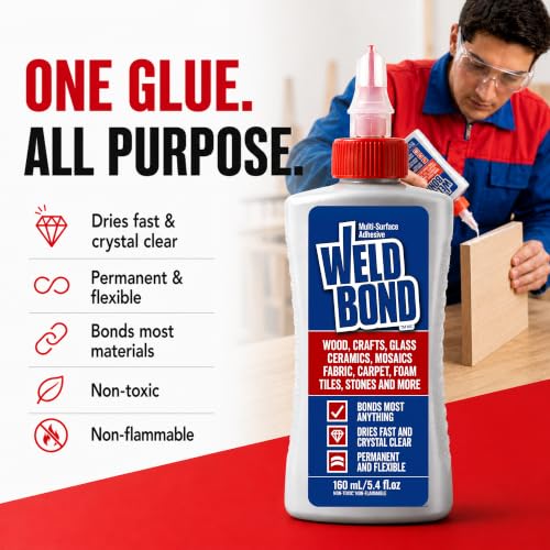 Weldbond Multi-Surface Adhesive that Bonds Most Anything! Wood Glue for Furniture Heavy Duty, Wood Glue for Woodworking, Also use for Glass Crafts Ceramic Tile Mosaic Stones & More 14.2oz / 420ml