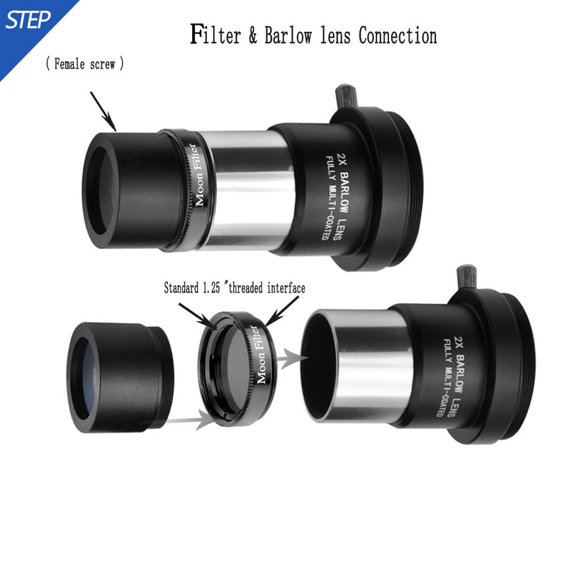 1.25" Telescope Eyepiece Filter Set - Enhanced Stargazing Experience with Polarizing and Moon Filters - Aluminum Frames - 4 Filter Set