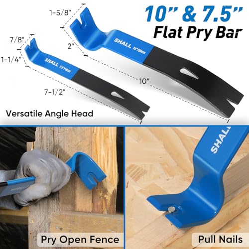 SHALL 4-Piece Pry Bar Set, 12-Inch Cats Paw Nail Puller, 10-Inch & 7.5-Inch Flat Claw Pry Bars, 8-Inch End Cutting Pliers, Utility Wonder Crowbar, Nail Remover Tool for Baseboard, Floor, Nails Removal