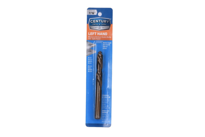 Century Drill & Tool, 74128, Left Hand Drill,Splint Point Tips, Precise Drilling 7/16-inch