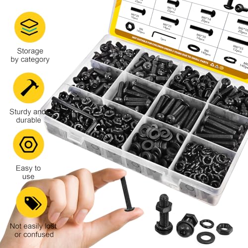 560PCS M6 Hex Socket Button Head Bolt Assortment Kit & 720Pcs M3 Hex Socket Head Bolts Assortment Kit with Nuts, Washers