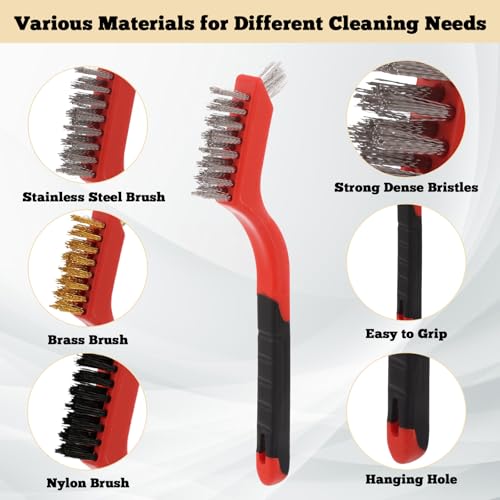 36 Pcs Wire Brushes for Cleaning Stainless Steel/ Nylon/ Brass Metal Brush Set with Curved Handle Grip Carbon Steel Wire Wheel for Drill Grinder Wire Brush for Rust Paint and Dirt Removal 36