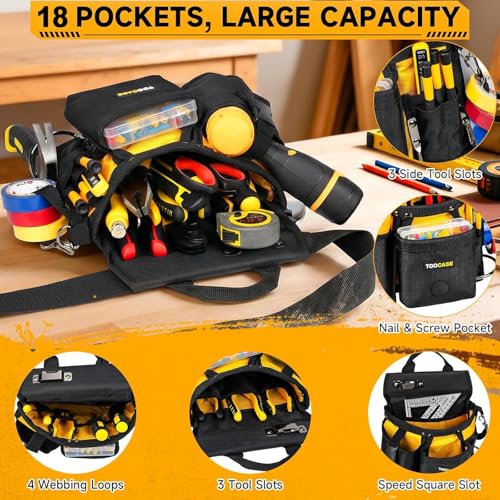 Tool Belts,18-Pocket Magnetic Tool Pouches with Drill Holster,Metal Buckle Black&yellow