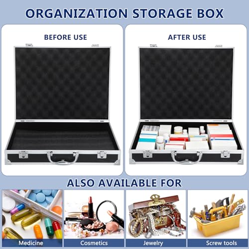 SEWACC Lockable Aluminum Alloy Tools Case Multifunctional Medicine Cosmetics Carrying Case Portable Storage Box for Travel Home Black