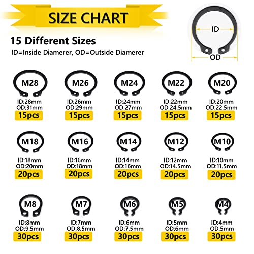 325PCS Alloy Steel C-Clips & 330PCS Alloy Steel E-Clip
