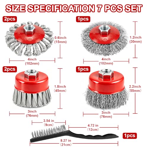 7-Pack Wire Wheel Brush for 4-1/2" Angle Grinder, Knotted & Crimped 7