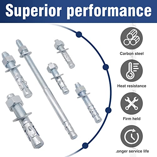 1/2 Concrete Anchors, 1/2 Wedge Anchors Bolts, 2-3/4" L, 10 Pcs 1/2" x 2-3/4"