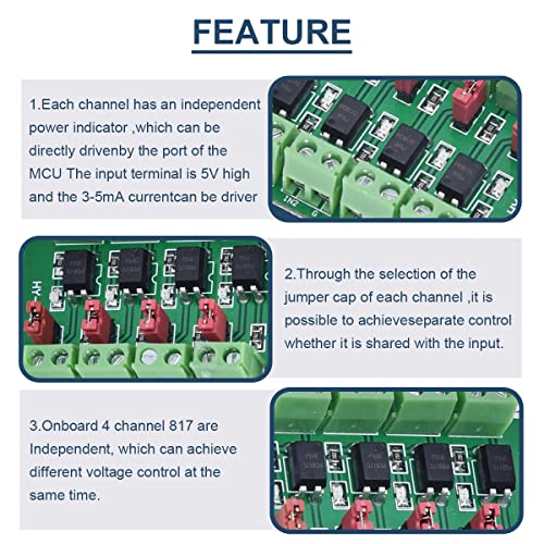 2pcs PC817 4 Channel Optocoupler Isolation Module 3.6-30V Voltage Converter Driver Photoelectric Insulated Board for Control Relay with 24AWG Wire 4 channels