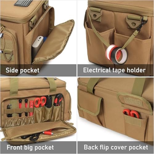 15-Inch Tool Bag, Multi-Purpose Tactical Work Tote & Range Organizer with Shoulder Strap, for Electricians, Handymen, Carpenters & Shooting Range Use (Khaki) Khaki