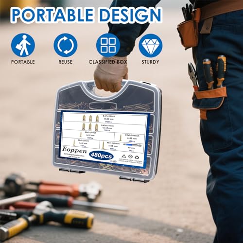 480Pcs Self Drilling Drywall Anchors with Screws Kit, 2 Sizes Sheetrock Anchors & 4 Sizes Expansion Screws, Zinc Plated Steel Drywall Anchors No Drilling Required Holds Up to 66lbs 480Pcs - 6 Sizes-Gold