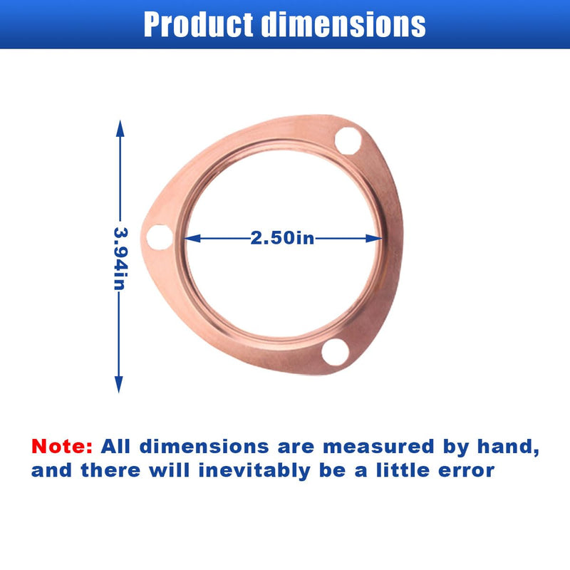 2PCS 2.5 Inch Copper Header Exhaust Gaskets, Golden Car Exhaust Pipe Collector Gaskets, Sturdy Reusable Parts, Automotive Exhaust Accessories for SBC BBC 302 350 454