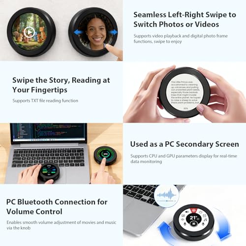 ELECROW ESP32 Rotary Display 480 x 480 - 2.1 Inch HMI IPS Round Knob Touch Display Development Board, 2.4G WiFi and BLE Capacitive Touch Screen Compatible with Arduino IDE and The LVGL Library, Black 2.1" ESP32 Rotary Display